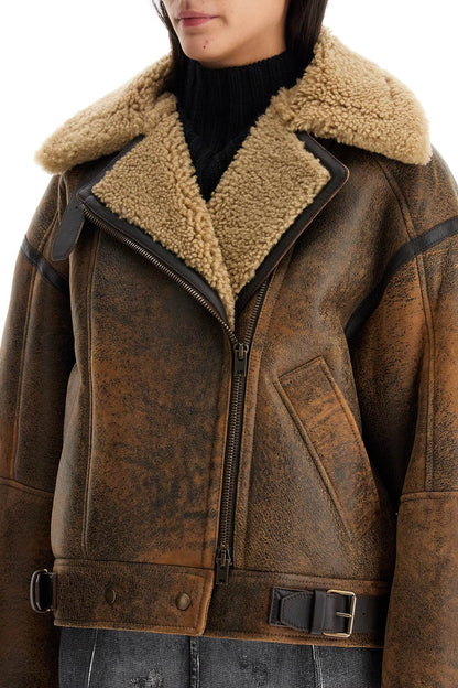 Oversized Shearling Jacket  - Brown