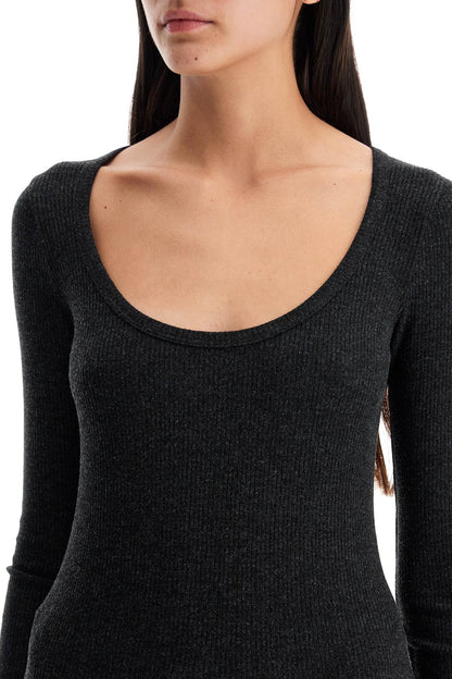 Fitted Top With Deep Neckline  - Black