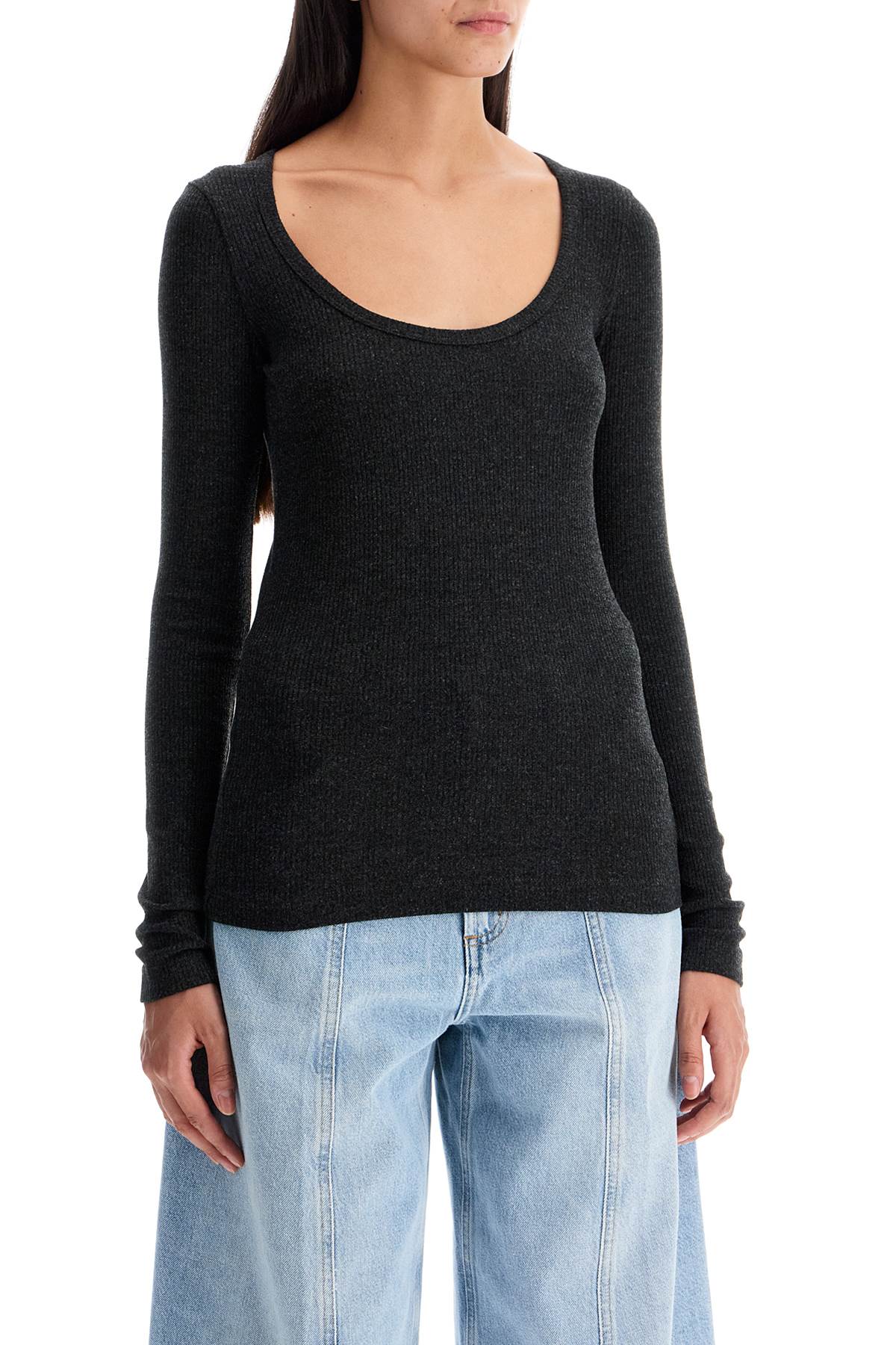 Fitted Top With Deep Neckline  - Black