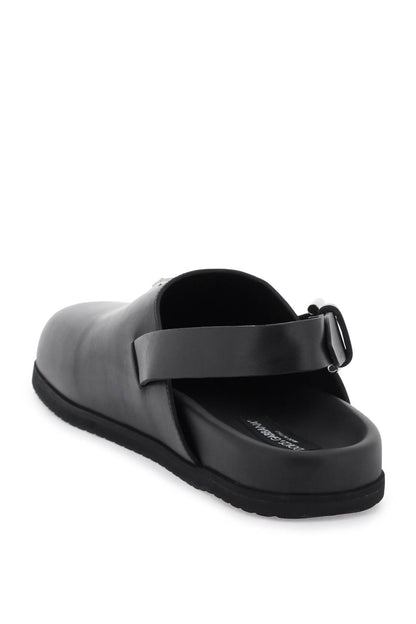 Leather Clogs With Logo Plate  - Black