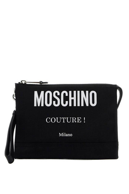 Nylon Logo Pouch With Zip  - Black