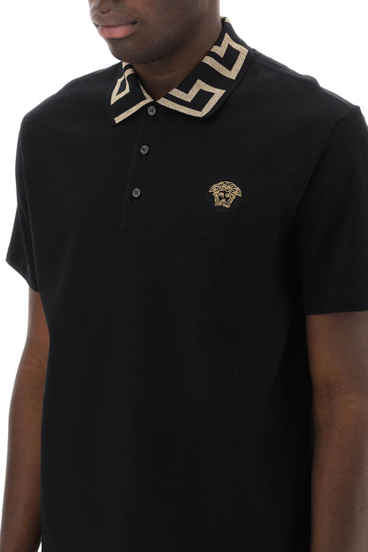 Taylor Fit Polo Shirt With Greca Collar  - Black