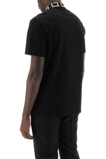 Taylor Fit Polo Shirt With Greca Collar  - Black