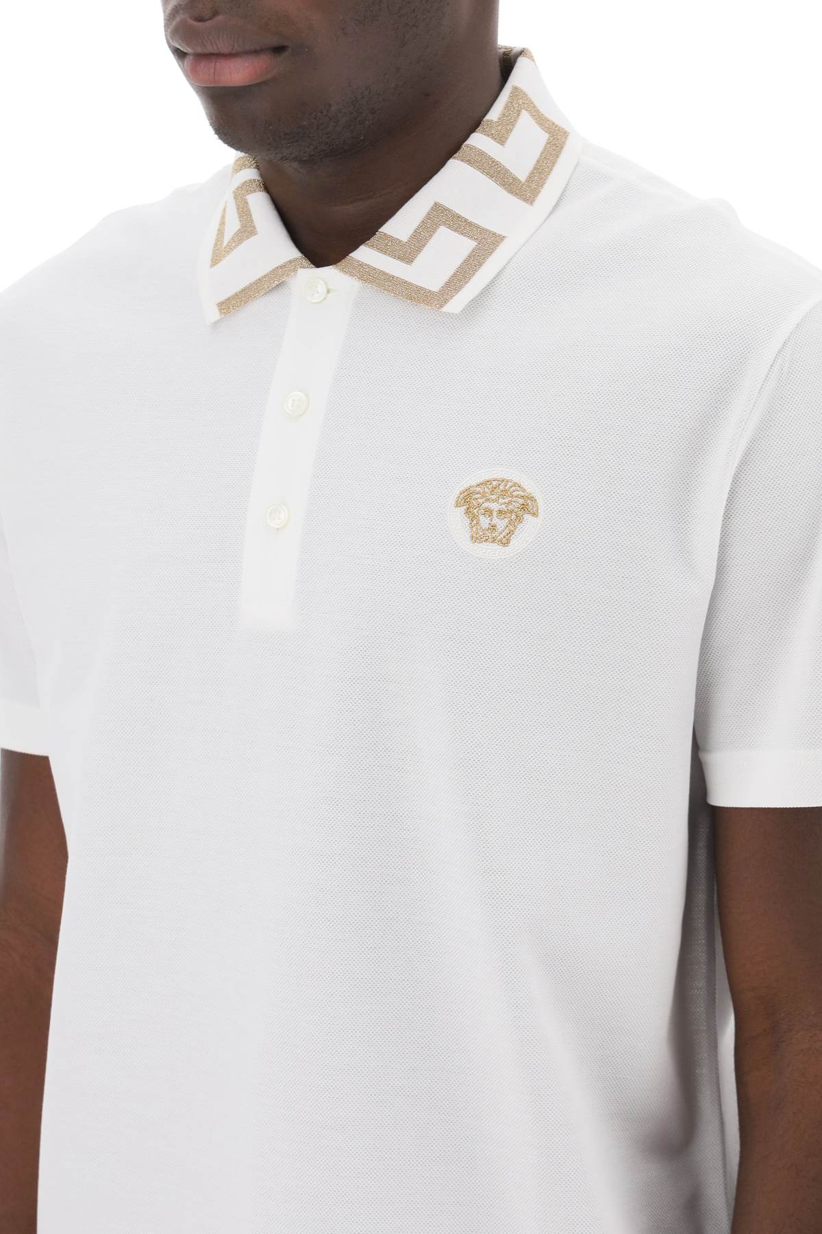 Polo Shirt With Greca Collar  - White