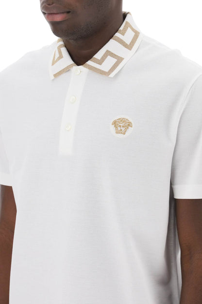 Polo Shirt With Greca Collar  - White