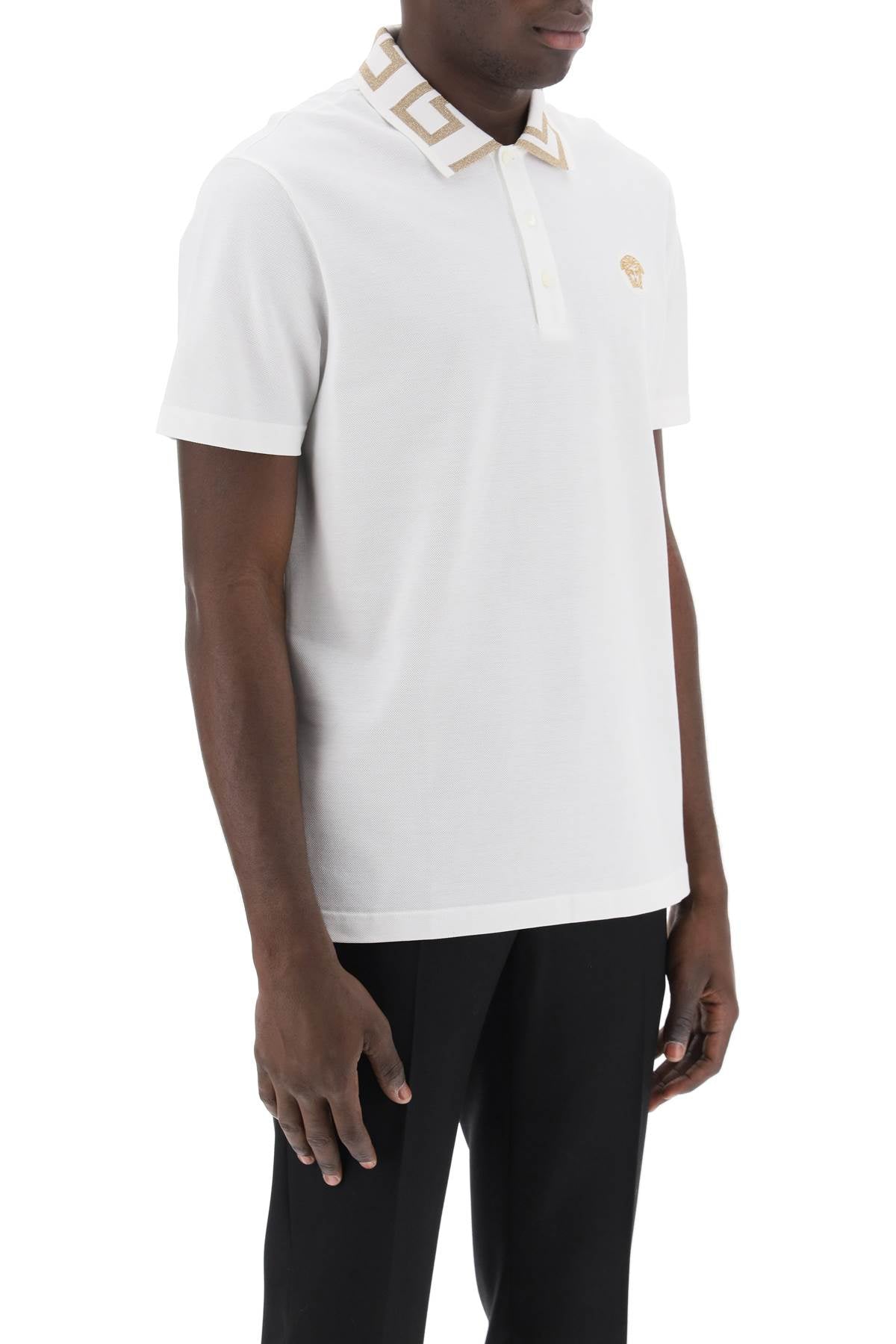 Polo Shirt With Greca Collar  - White