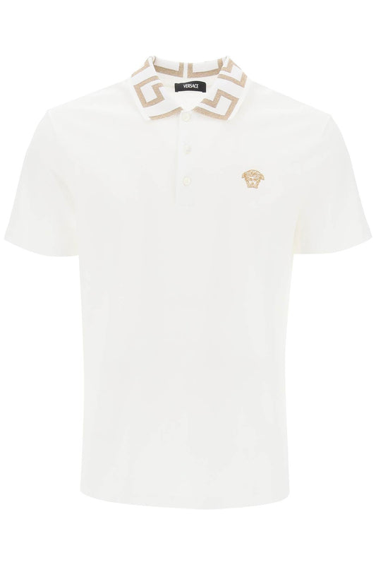 Polo Shirt With Greca Collar  - White