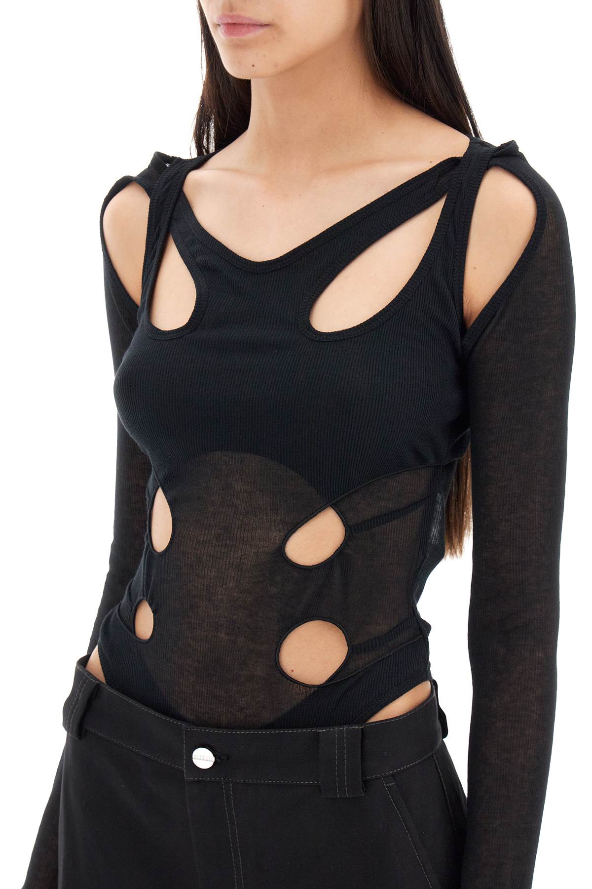 Long-sleeved Bodysuit With Cut-outs  - Nero