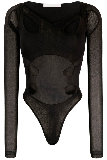 Long-sleeved Bodysuit With Cut-outs  - Nero