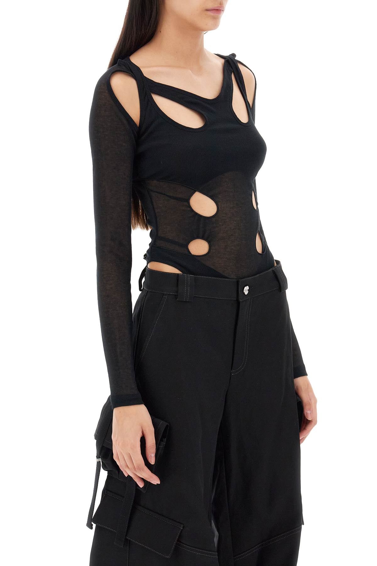 Long-sleeved Bodysuit With Cut-outs  - Nero