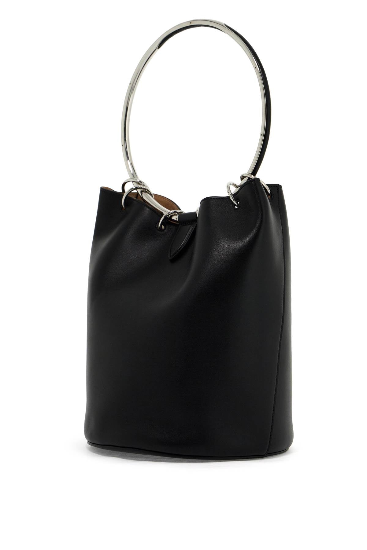 Leather Ring Bucket Bag With Lar Design  - Black