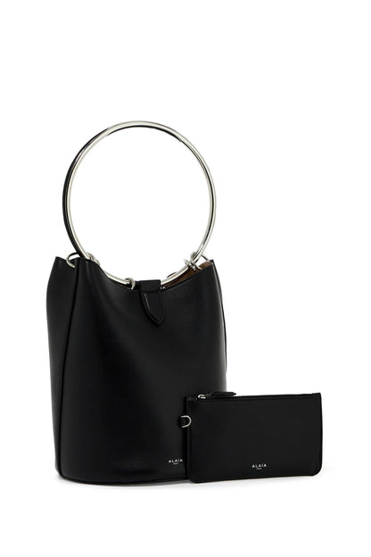 Leather Ring Bucket Bag With Lar Design  - Black