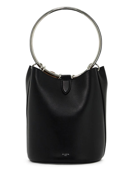 Leather Ring Bucket Bag With Lar Design  - Black