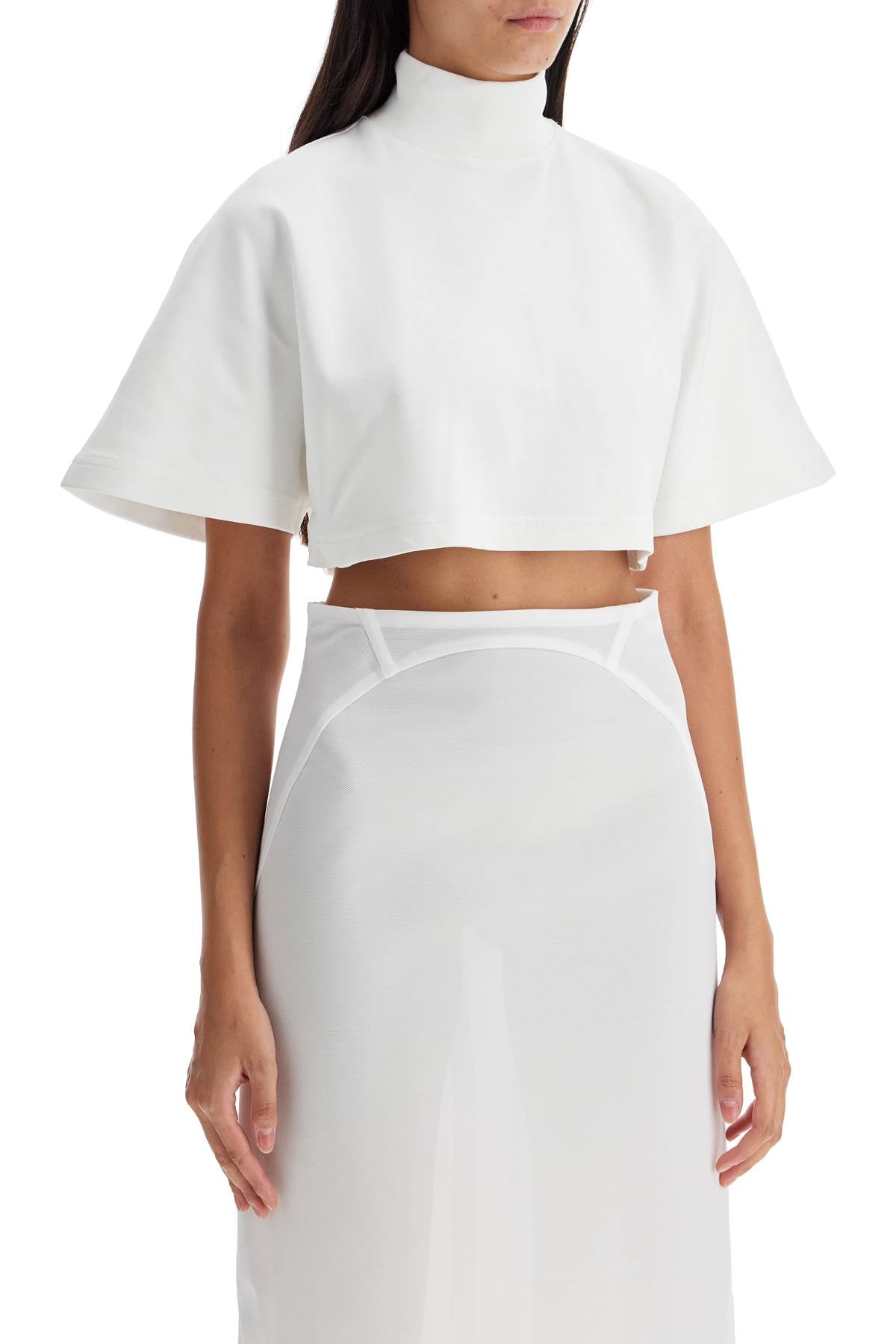 High-neck Jersey Crop Top  - White