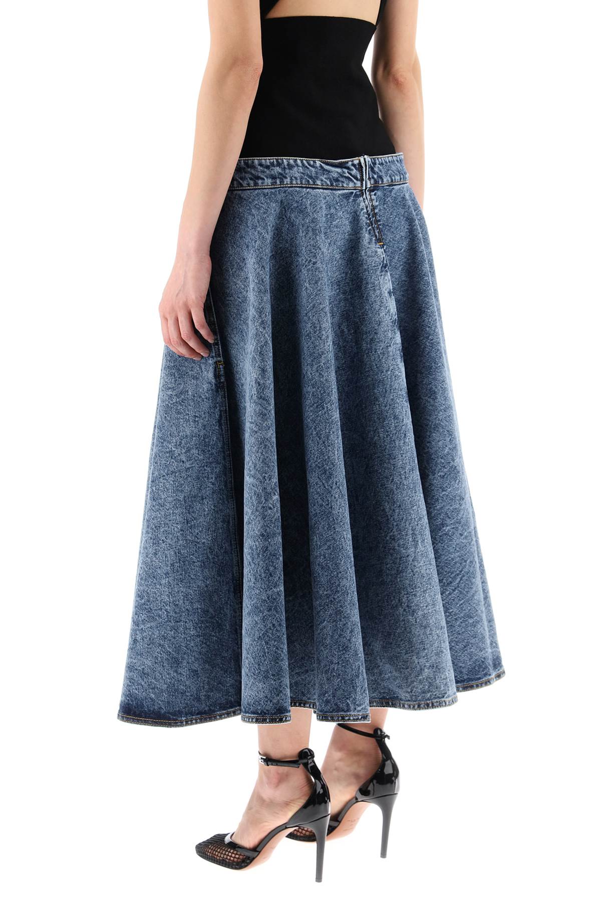 Denim Skirt With Ruffle Hem  - Blue