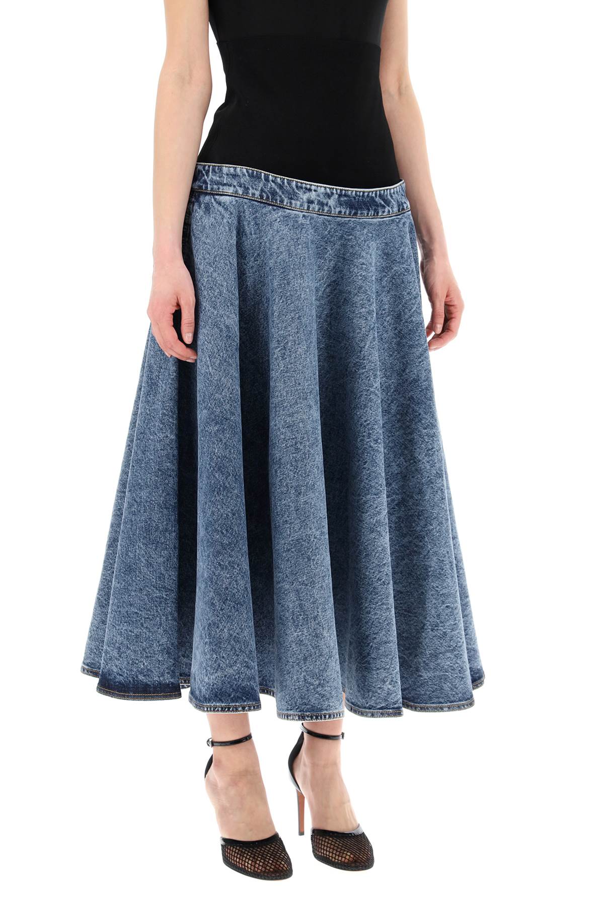 Denim Skirt With Ruffle Hem  - Blue