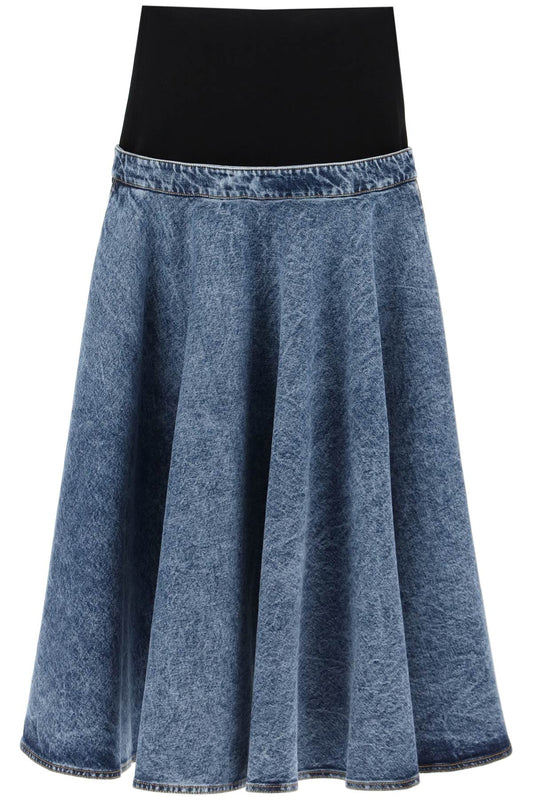 Denim Skirt With Ruffle Hem  - Blue