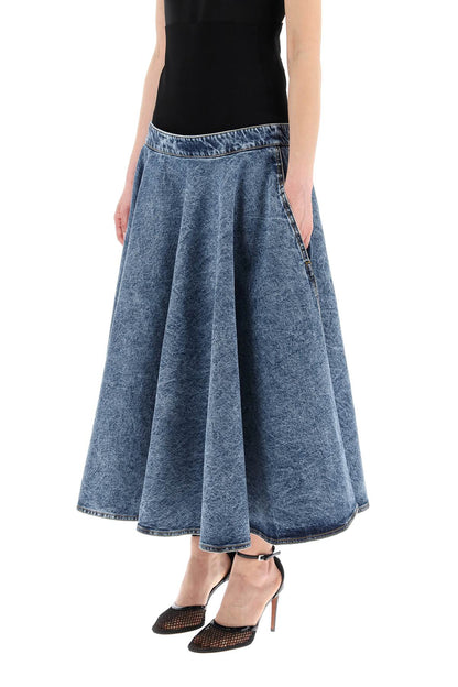 Denim Skirt With Ruffle Hem  - Blue