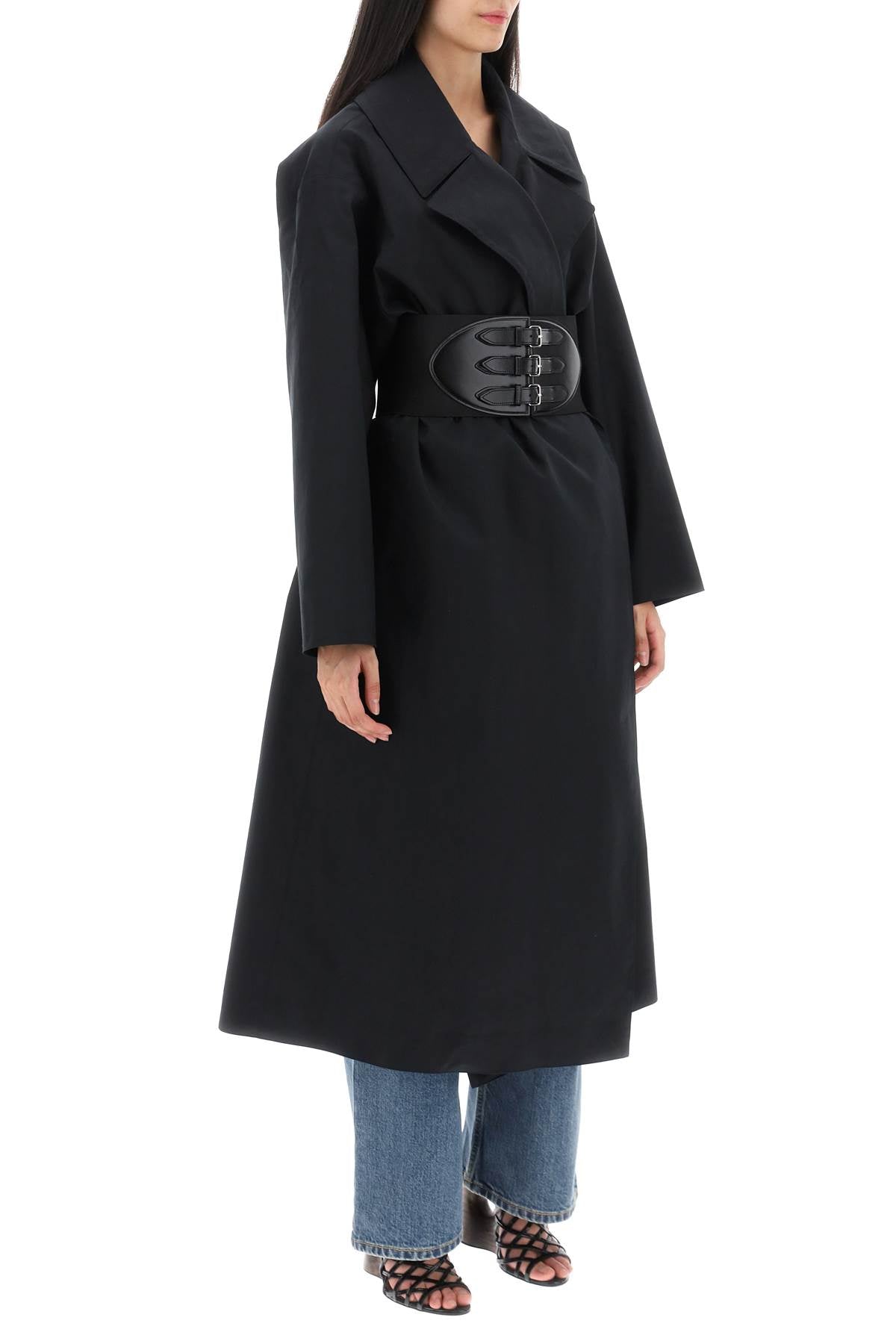 Belted Trench Coat In Technical Cotton  - Black