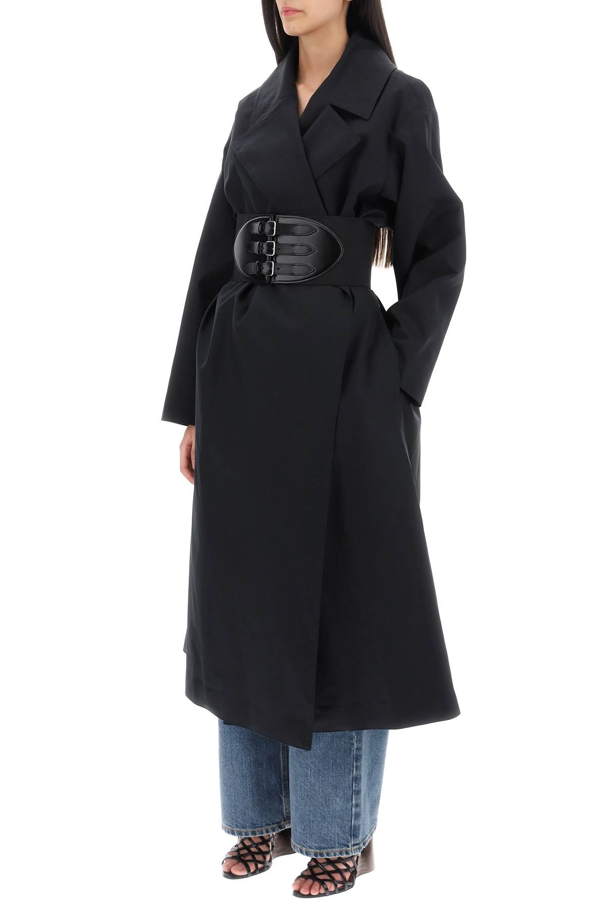 Belted Trench Coat In Technical Cotton  - Black