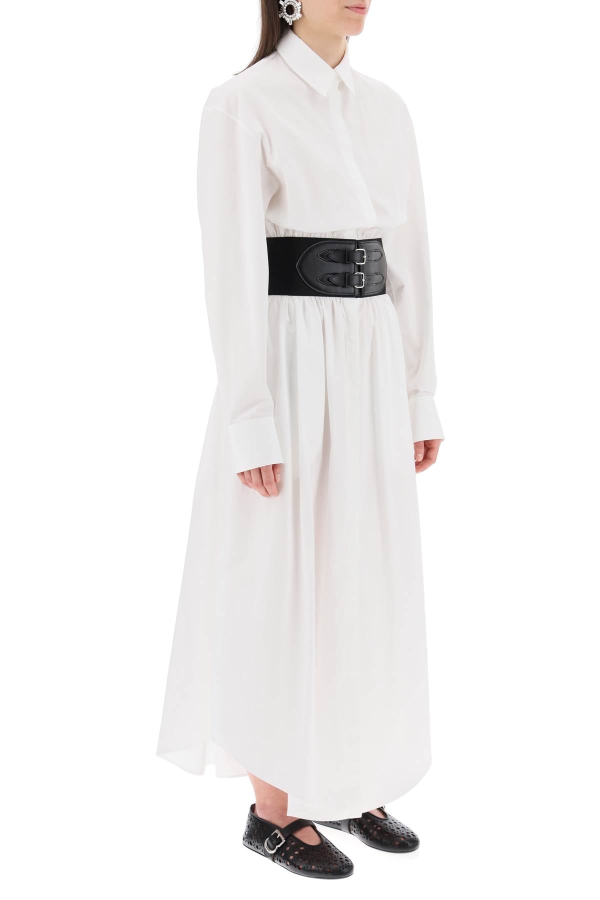 Poplin Chemisier With Belt  - White