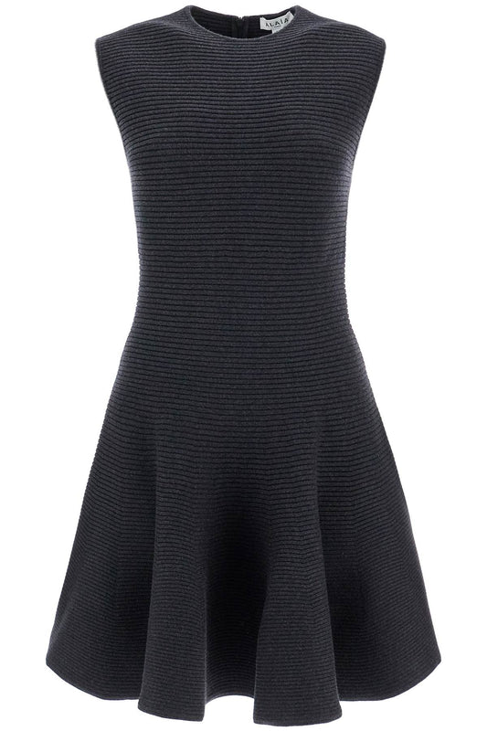 "ribbed Knit Skater Dress With  - Grey