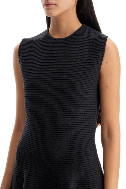 "ribbed Knit Skater Dress With  - Grey