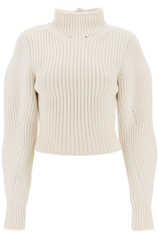 Ribbed Sweater With Curved Sleeves  - Bianco