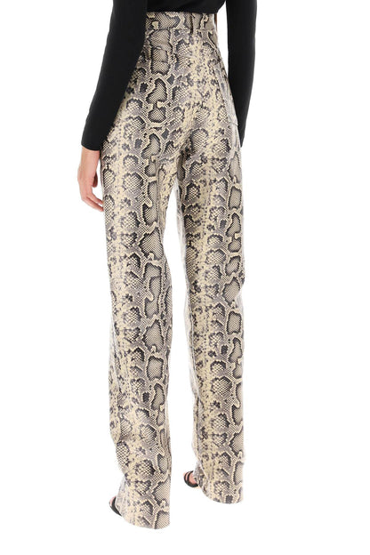 Abete Python Print Leather Pants  - Beige