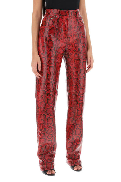 Abete Python Print Leather Pants  - Red