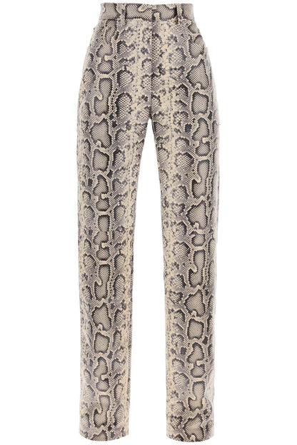 Abete Python Print Leather Pants  - Beige