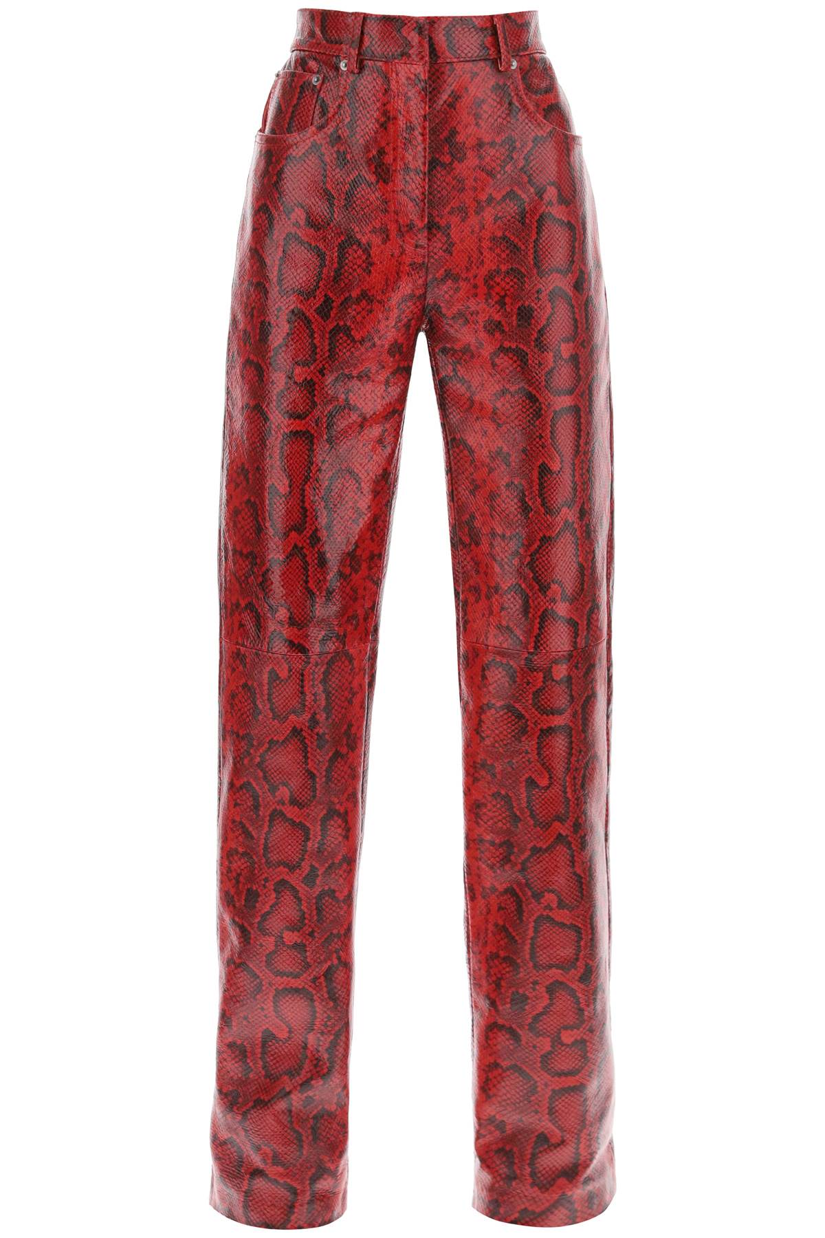 Abete Python Print Leather Pants  - Red