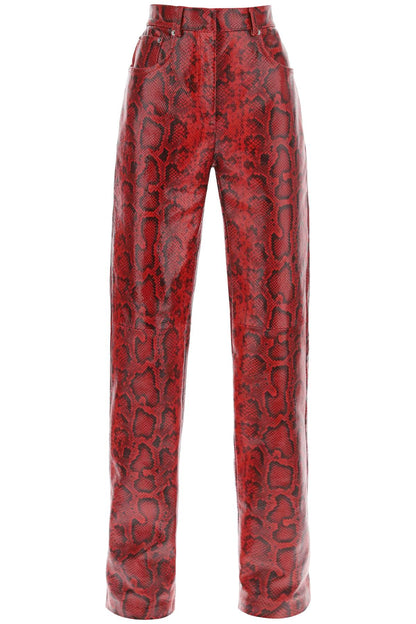 Abete Python Print Leather Pants  - Red