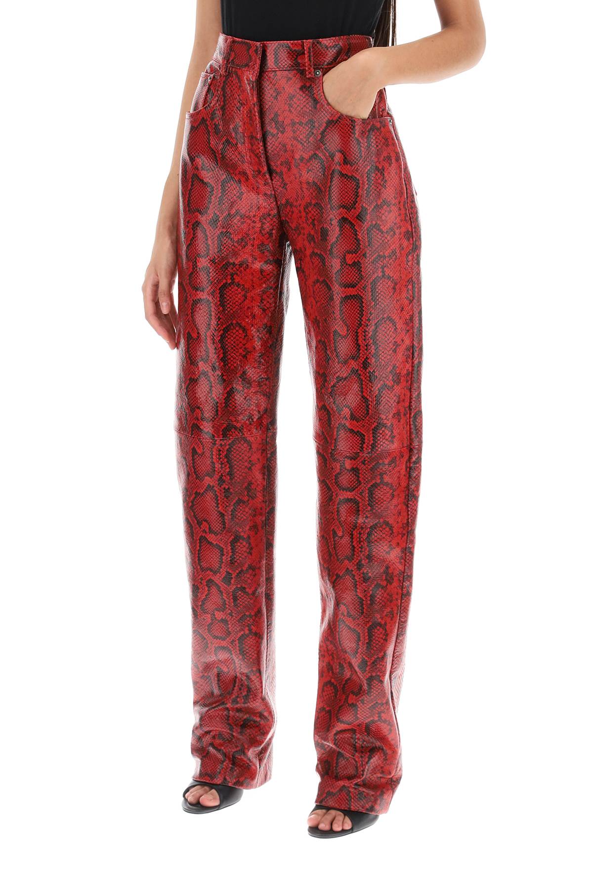 Abete Python Print Leather Pants  - Red