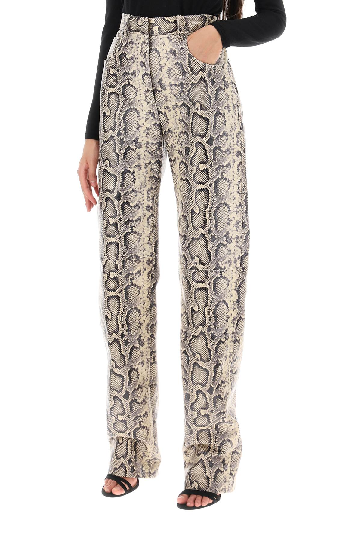 Abete Python Print Leather Pants  - Beige