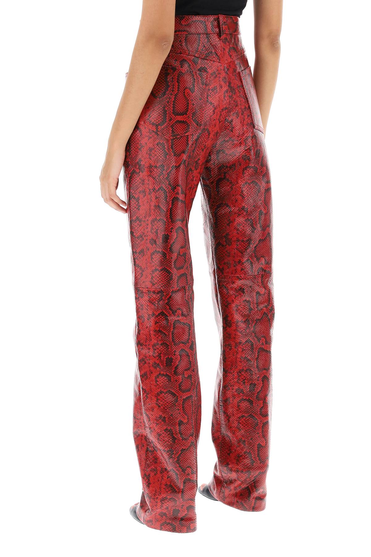 Abete Python Print Leather Pants  - Red