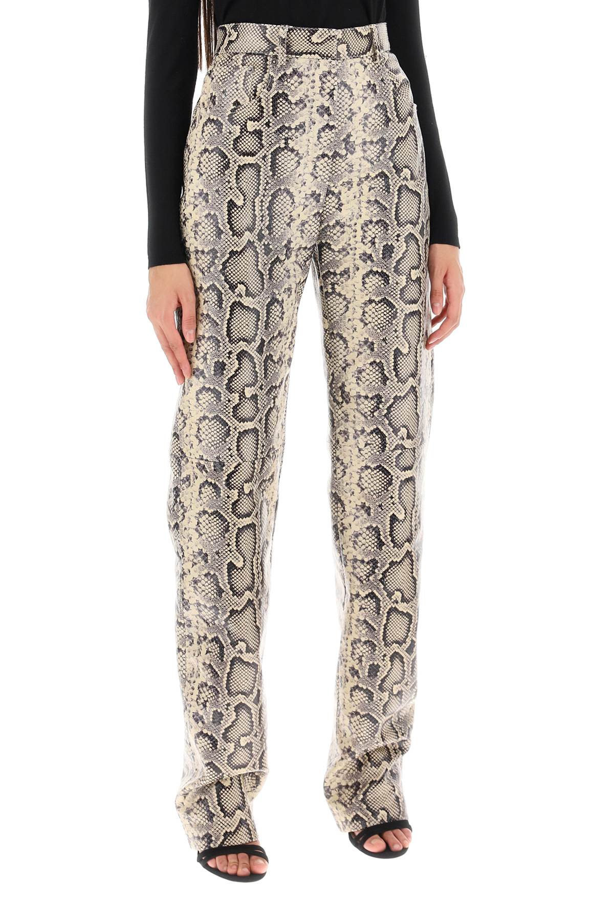 Abete Python Print Leather Pants  - Beige