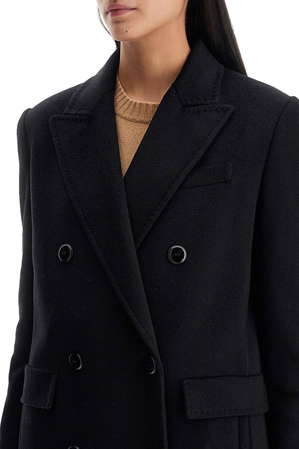 Long Double-breasted Coat For  - Black