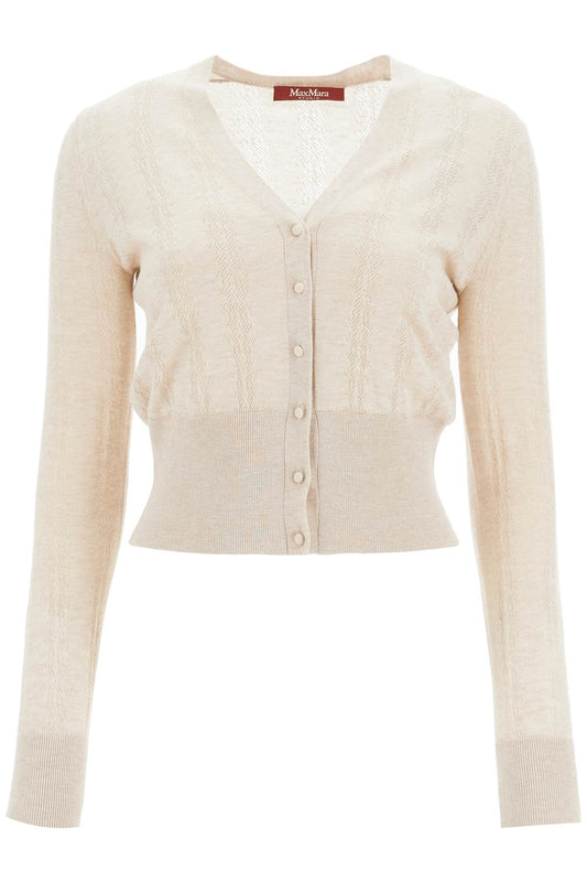 Silk And Wool Blend Cardigan With  - Beige