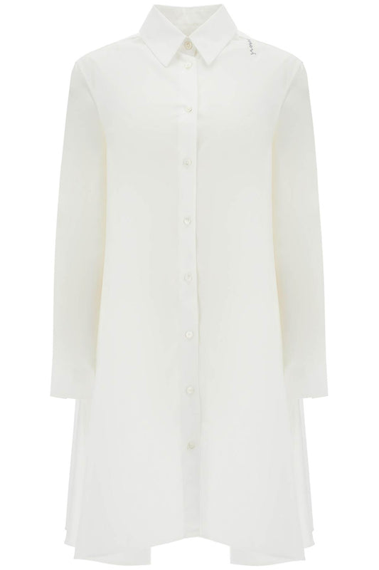 White Cotton Dress With Embroidery  - White