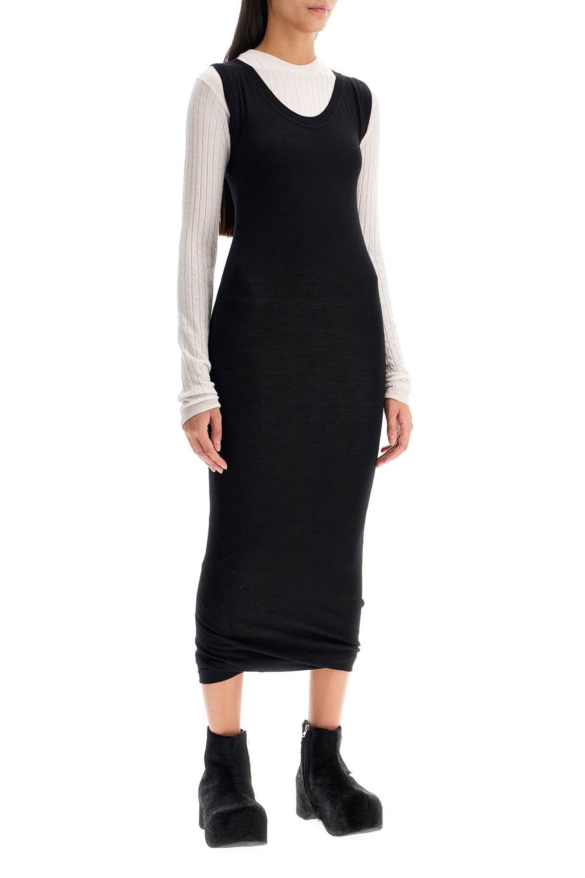 Layered Knit Dress  - Black