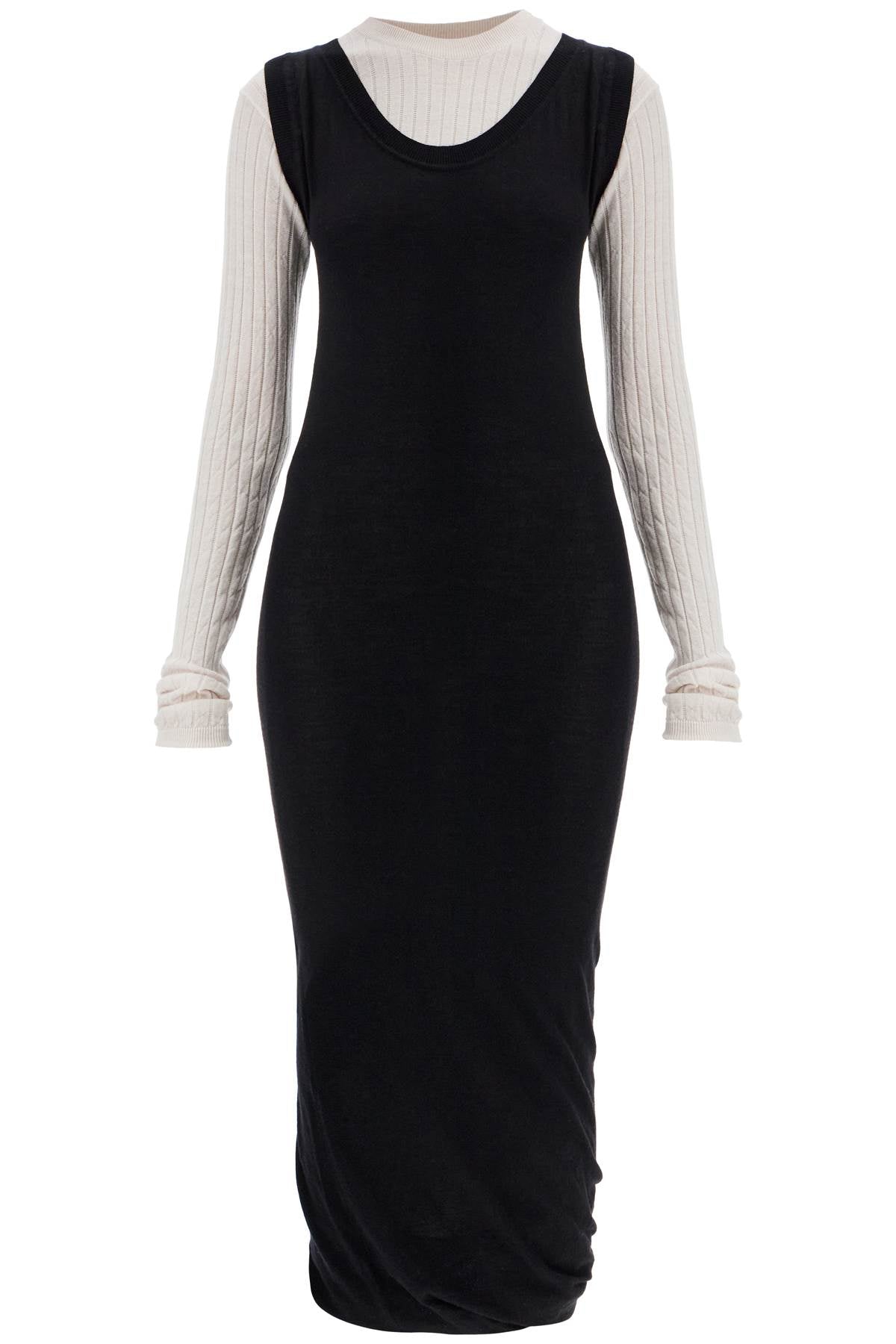 Layered Knit Dress  - Black