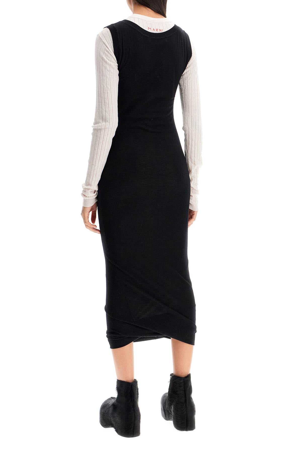 Layered Knit Dress  - Black