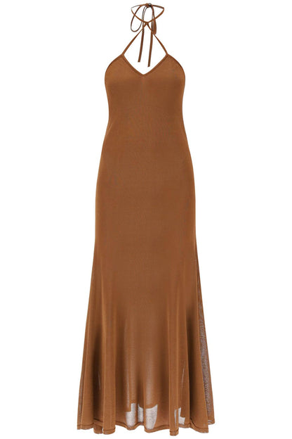 Knitted Halterneck Maxi Dress  - Brown