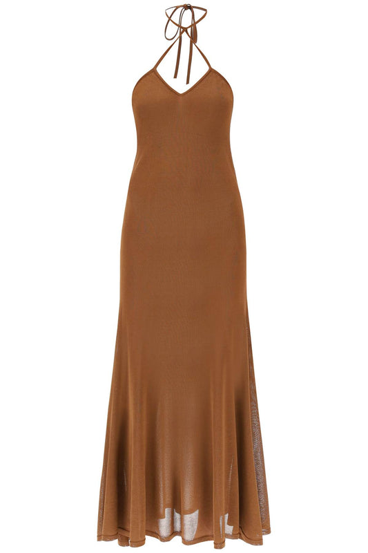 Knitted Halterneck Maxi Dress  - Brown