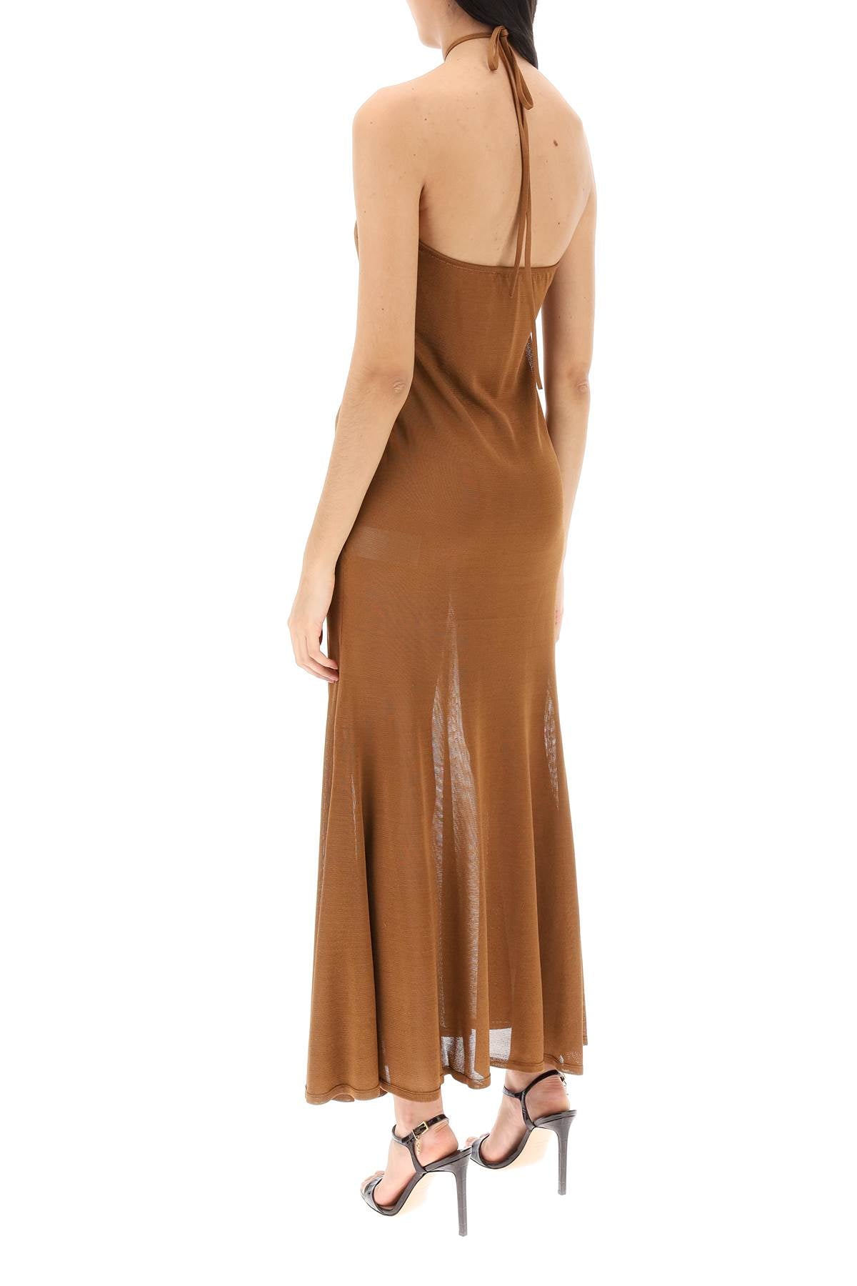 Knitted Halterneck Maxi Dress  - Brown