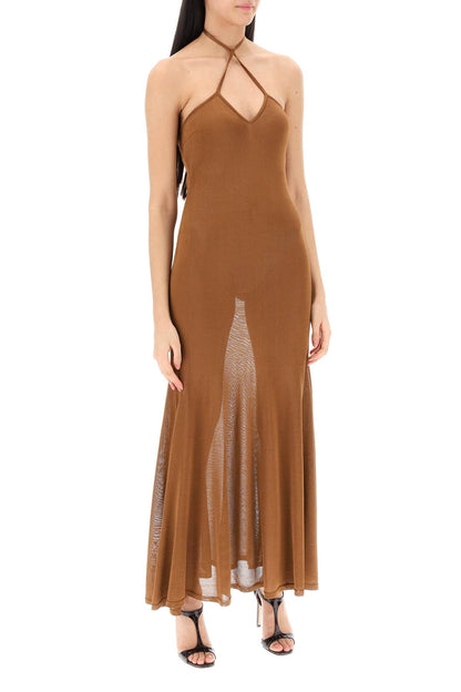 Knitted Halterneck Maxi Dress  - Brown