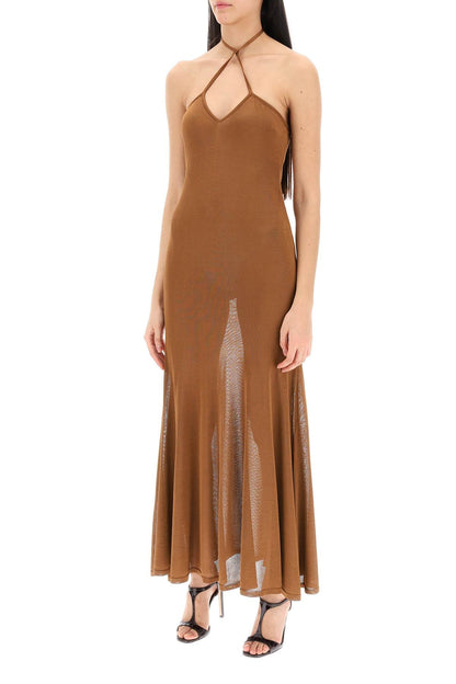 Knitted Halterneck Maxi Dress  - Brown