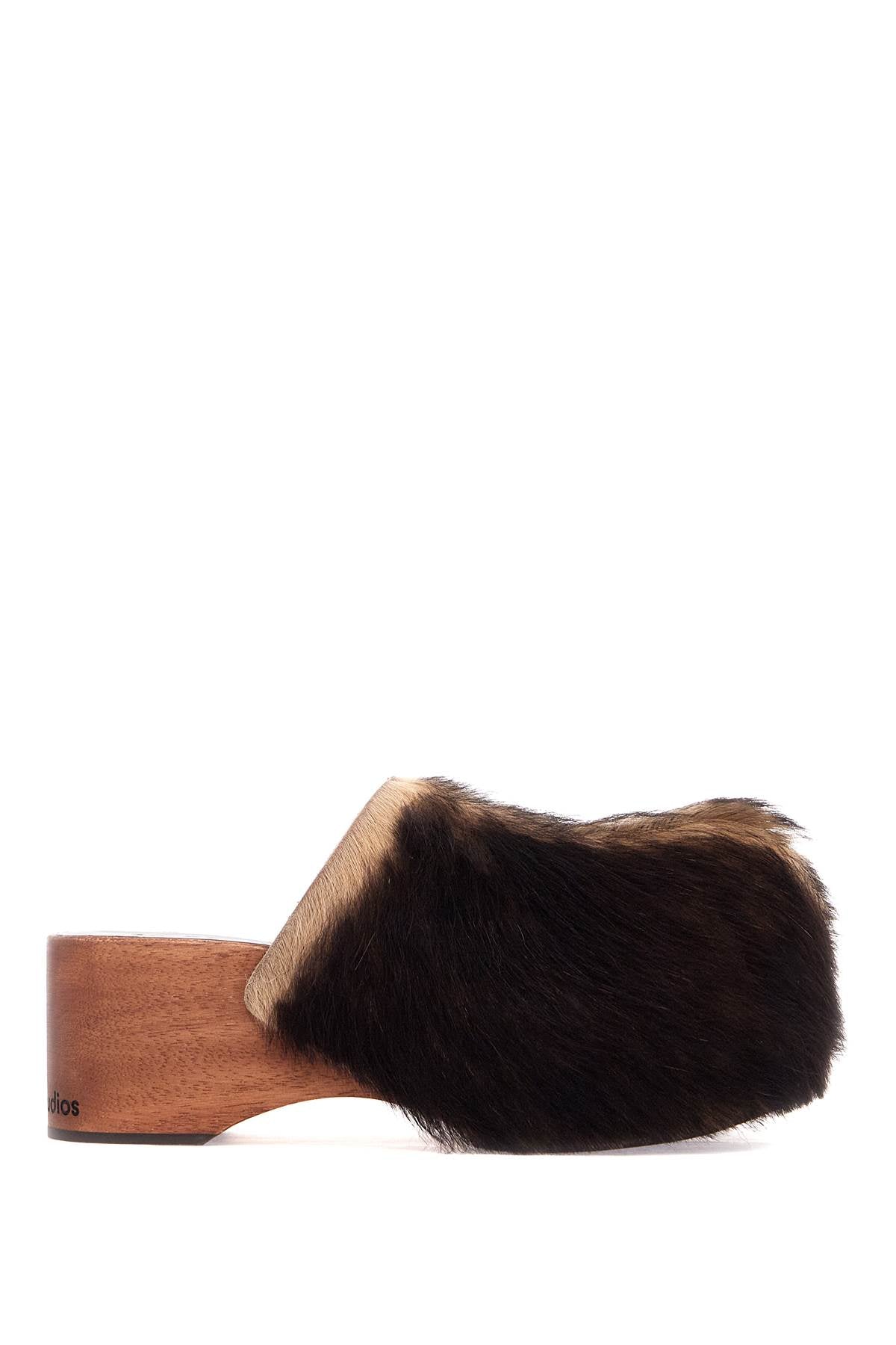 Wooden Clogs In Pony Hair  - Brown