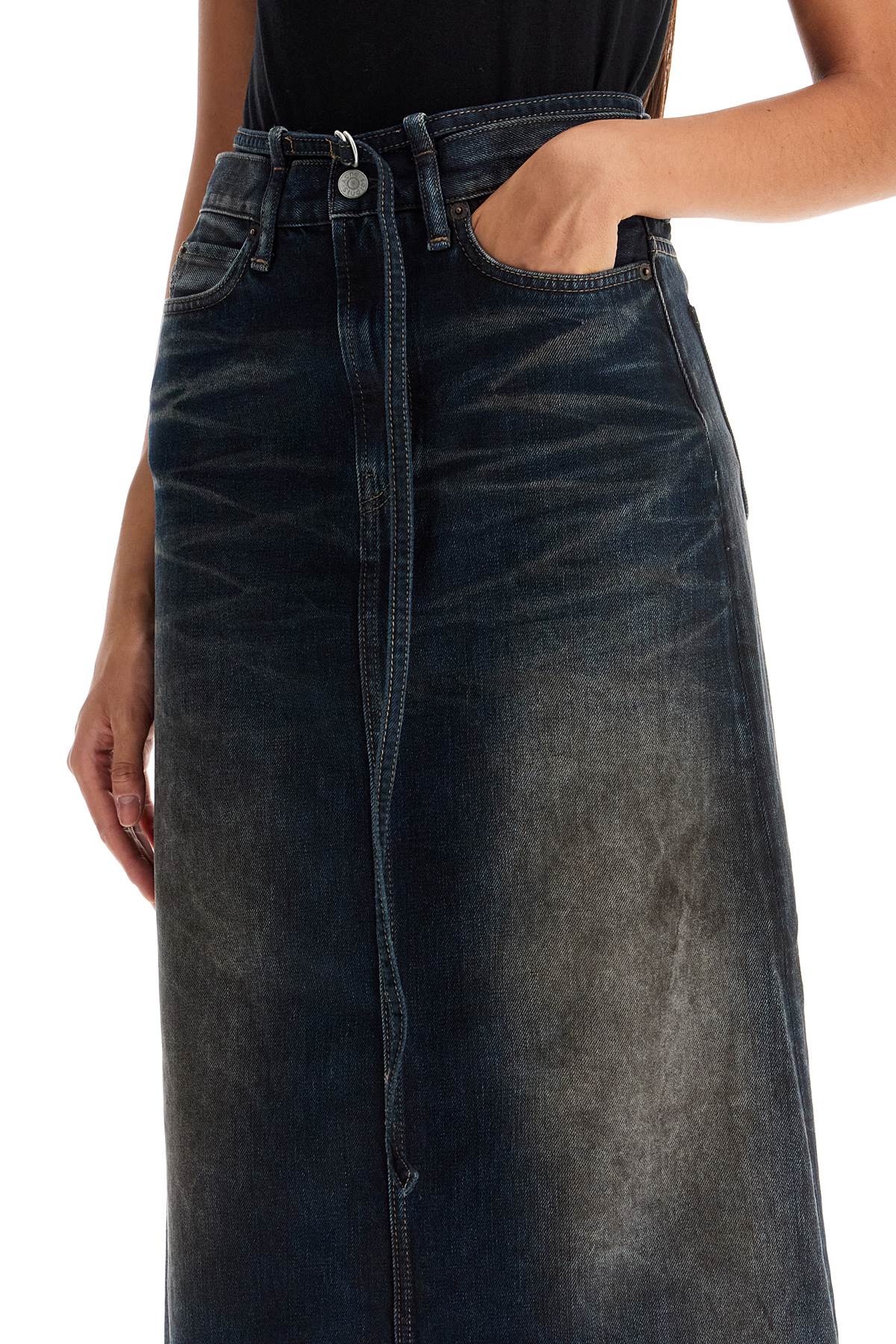 Maxi Denim Skirt With Waist Strap  - Blue